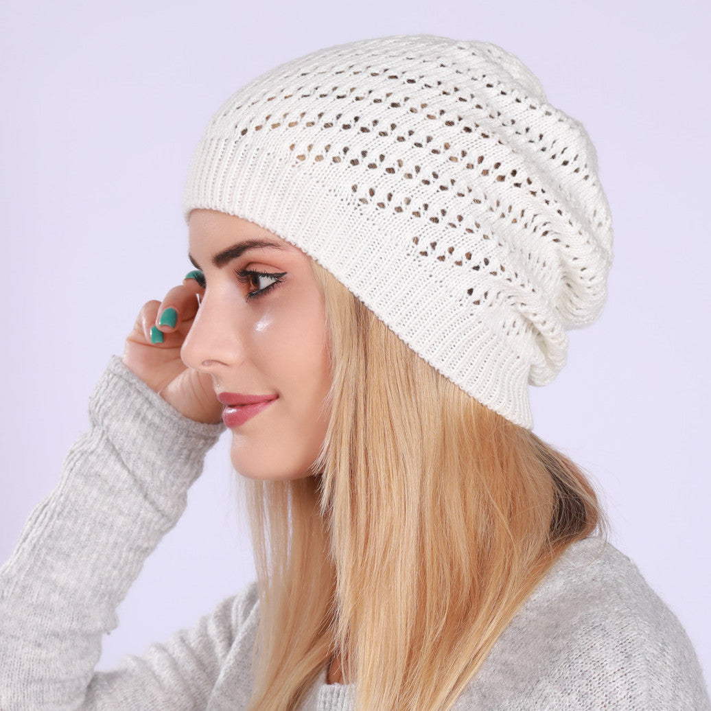Wholesale Autumn and Winter Single Layer Thin Pleated Hollow Knitted Beanie