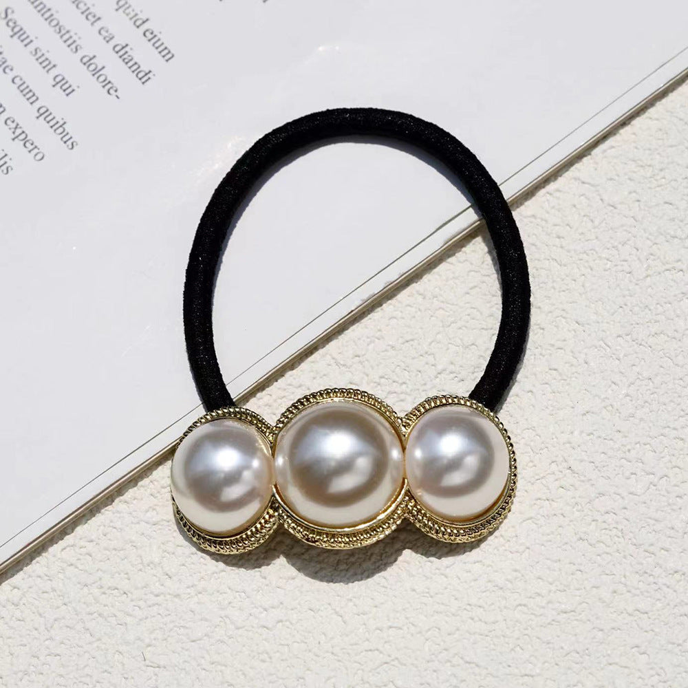 Wholesale pearl headdress metal hair rope hair accessories niche hair rope
