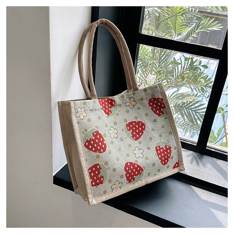 Wholesale Polyester cute cotton and linen portable large capacity commuter lunch bag tote bag canvas bag