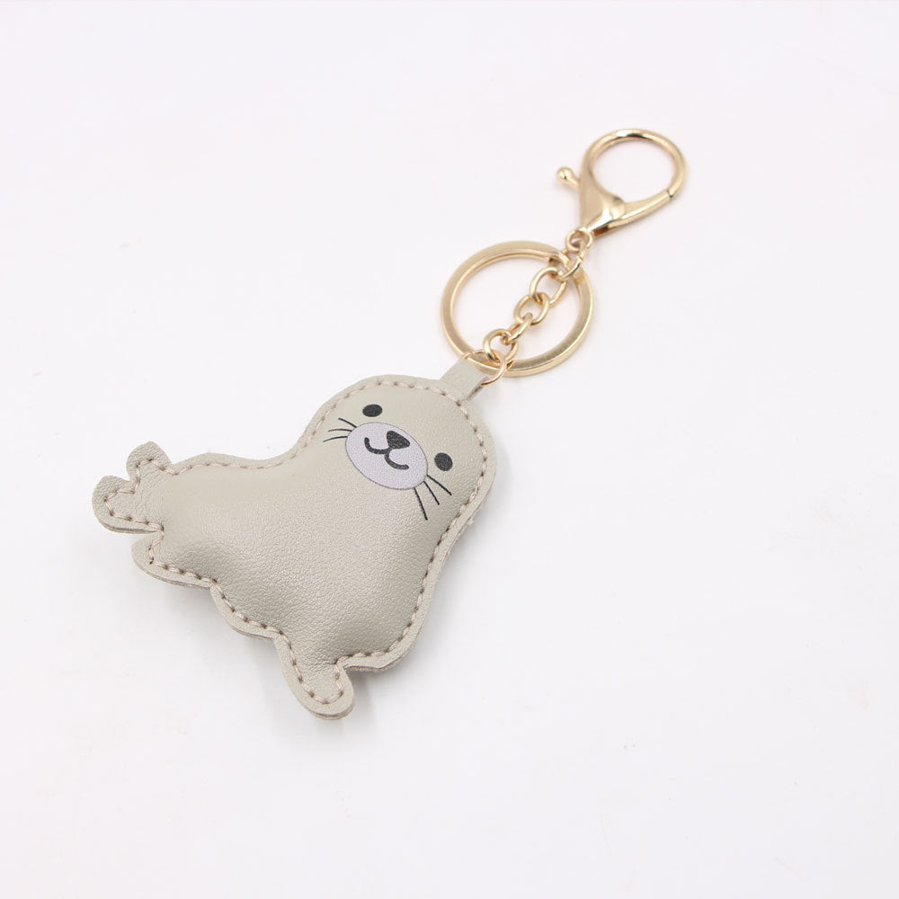 Wholesale Faux Leather Stuffed Sea Lion Keychain Bag Charm Car Key Accessory Cute Gift