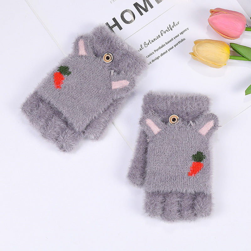Wholesale Winter Flip Half Finger Plush Gloves