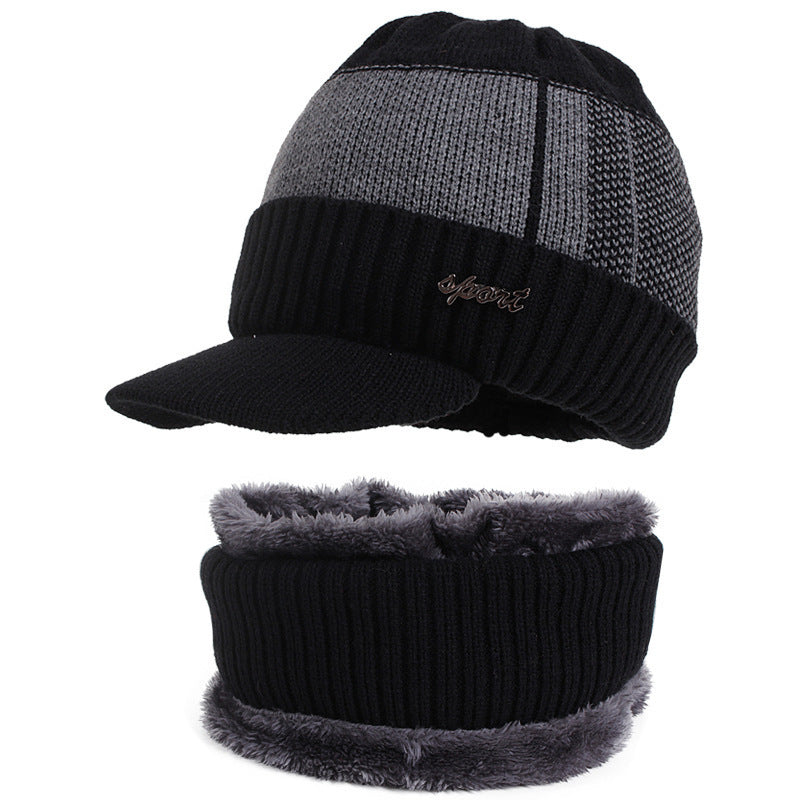 Wholesale Hat Scarf Two-piece Set Men's Knitted Scarf Autumn and Winter Plus Velvet Warm Wool Hat