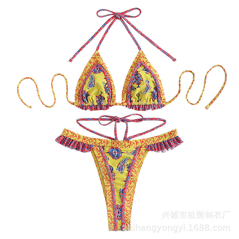 Wholesale Yellow lace-up bikini bikini