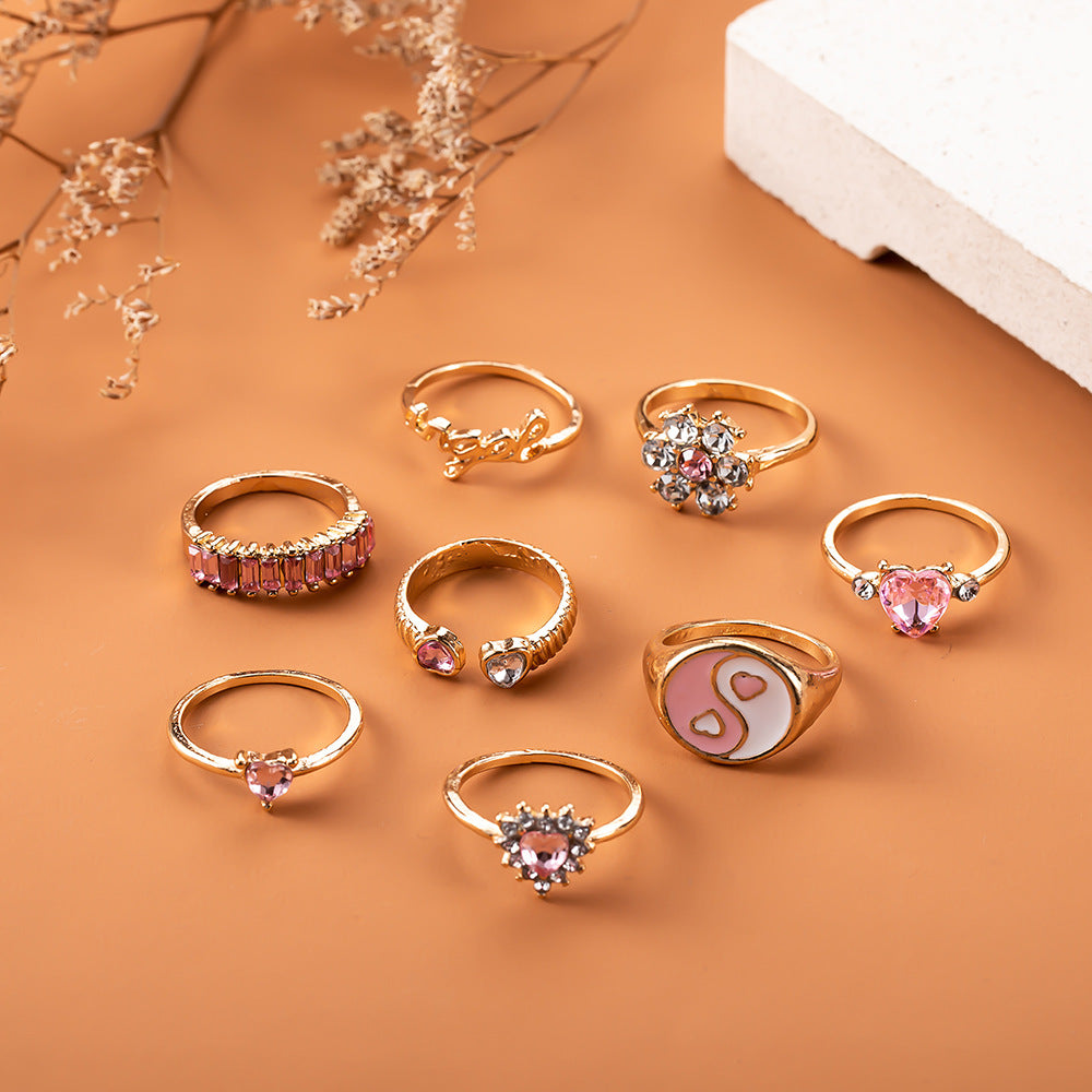 Wholesale  Retro Dot Diamond Love Black Gemstone Dripping Oil Bagua Piece Set Ring