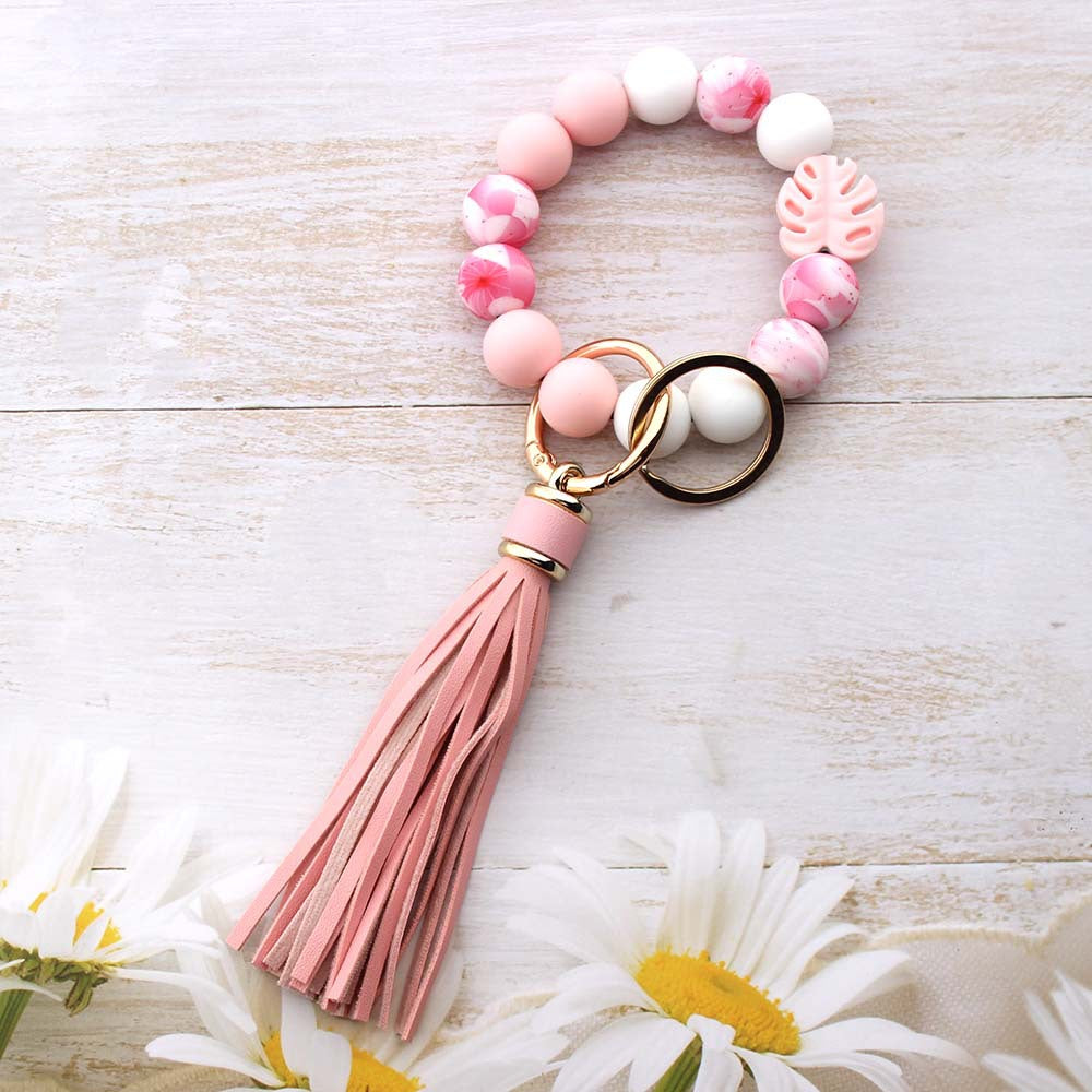 Wholesale Handmade Silicone Bead Monstera Leaf Bracelet Keychain Bag Charm