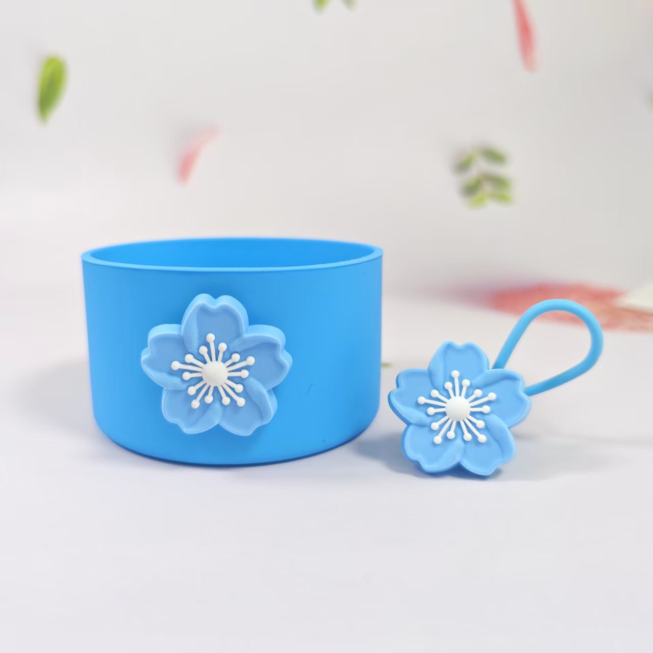 Wholesale Selling silicone insulated cup sleeves flower-decorated cup holders straw caps