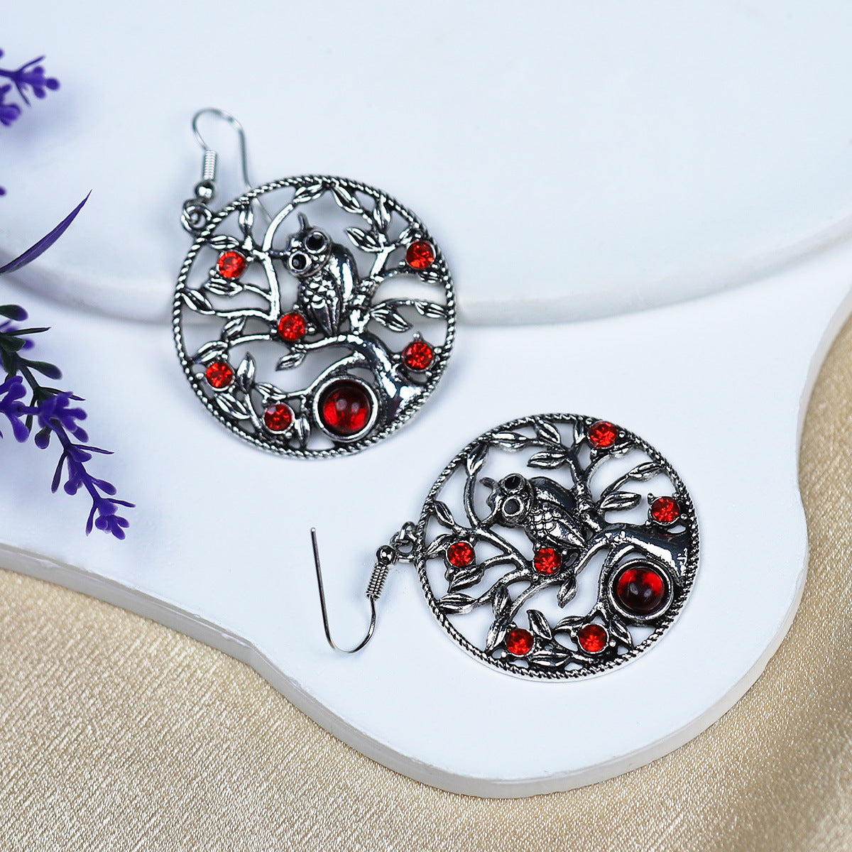 Wholesale Vintage Diamond Inlaid Owl Bohemian Ethnic Style Earrings