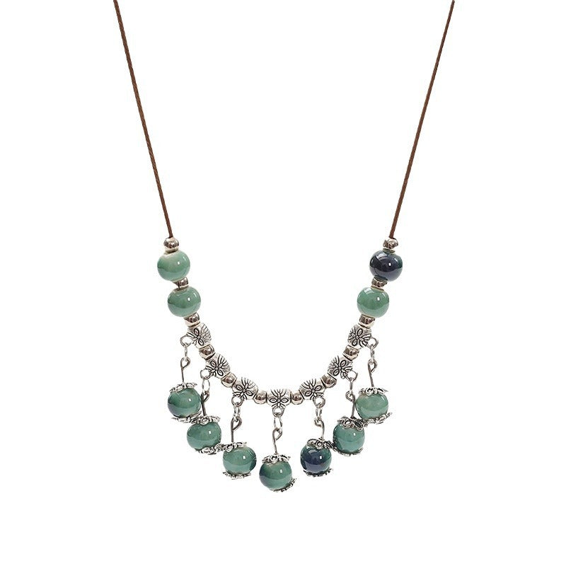 Wholesale Retro ethnic style ceramic necklace long sweater chain