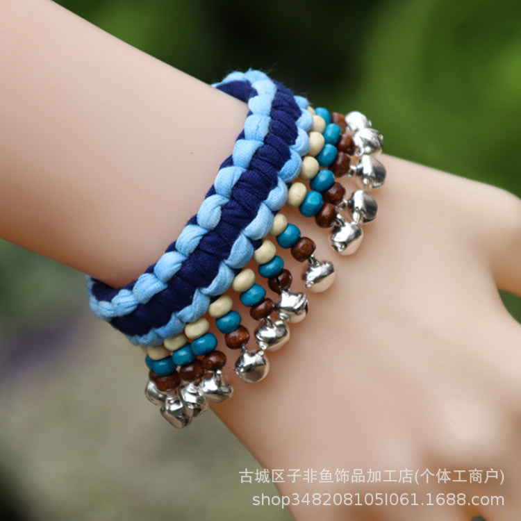 Wholesale Ethnic Style Tie-dye Hand-sewn Fabric Blue Dyed Blue Cloth Bracelet Jewelry