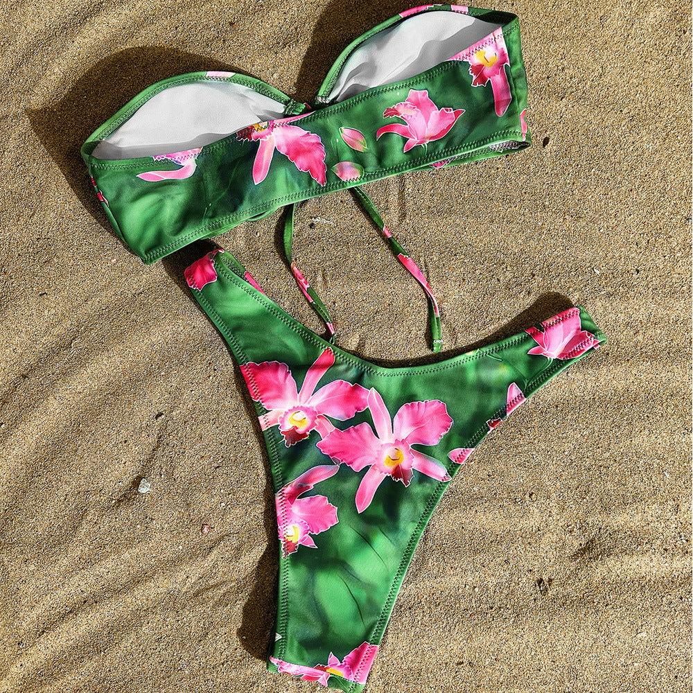 Wholesale  Strappy Fashion Sexy Floral Two-Piece  Vacation Swimsuit for Women