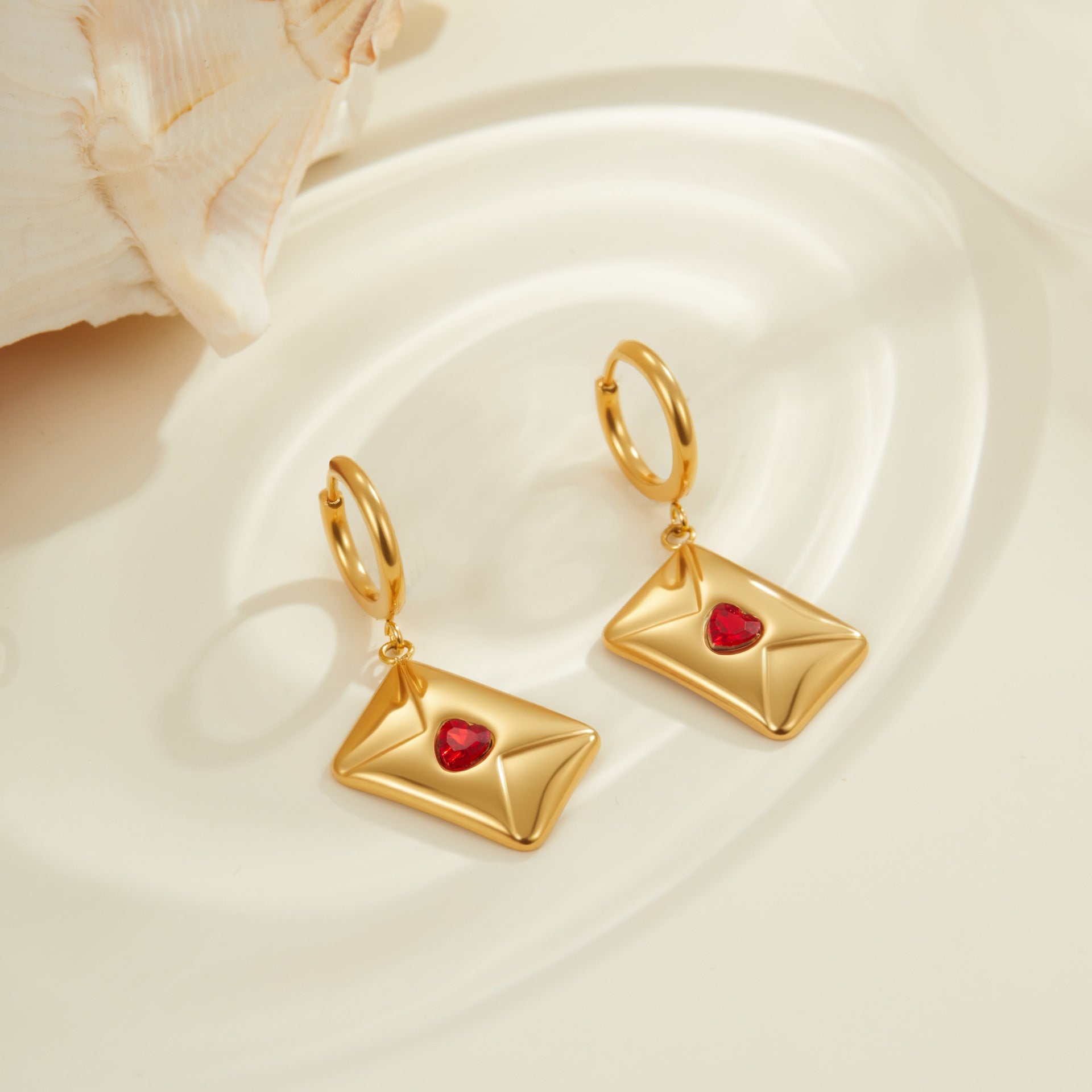Wholesale Valentine' s Day Heart-Shaped Envelope Stainless Steel Earrings