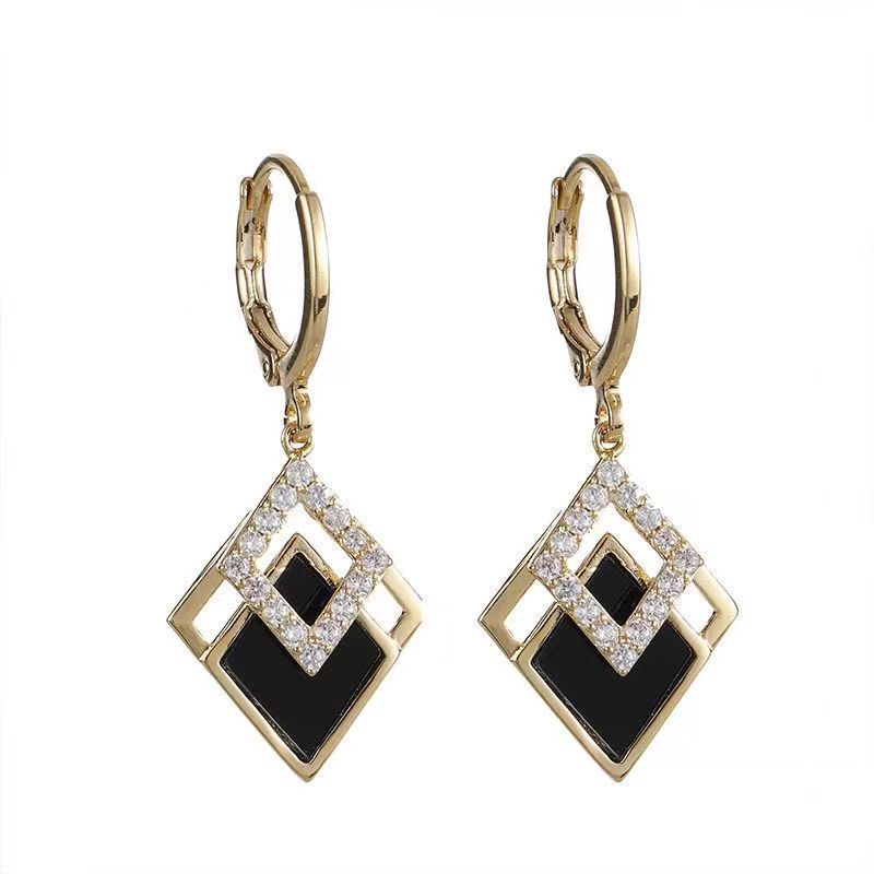 Wholesale Black diamond earrings light luxury personality geometric ear buckles