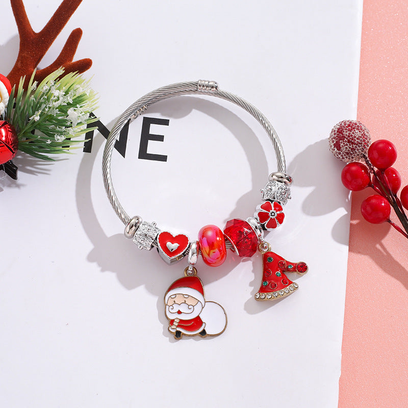 Wholesale Stainless Steel Christmas Tree Elk Snowflake Alloy Charm Beaded Bracelet