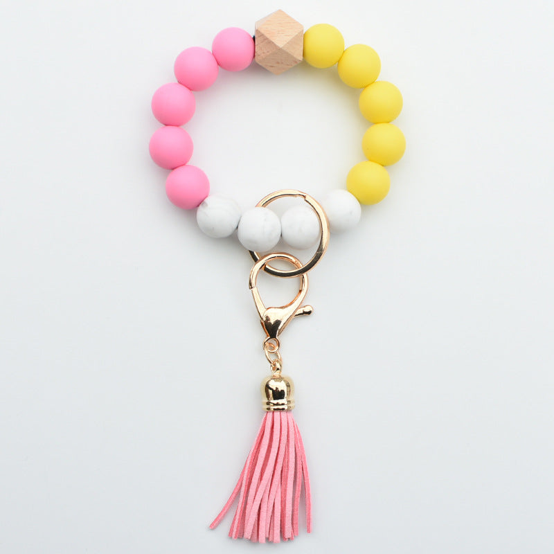 Llavero de muñeca con cuentas de silicona colorida al por mayor