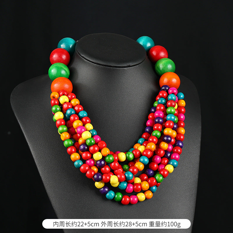 Wholesale Handmade Exaggerated Bohemian Wooden Bead Necklace