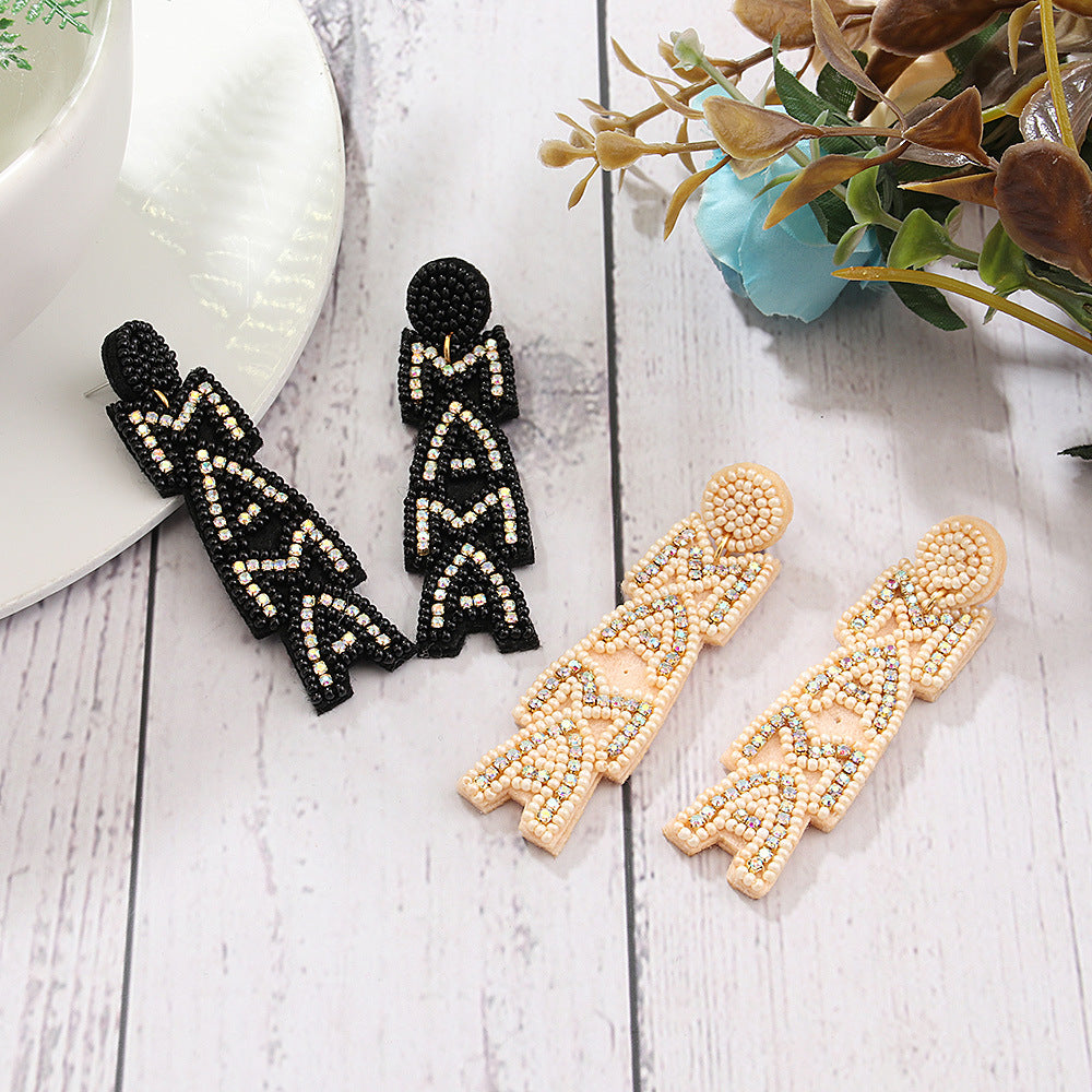 Wholesale MAMA Letter Handmade Beaded Rice Bead Earrings