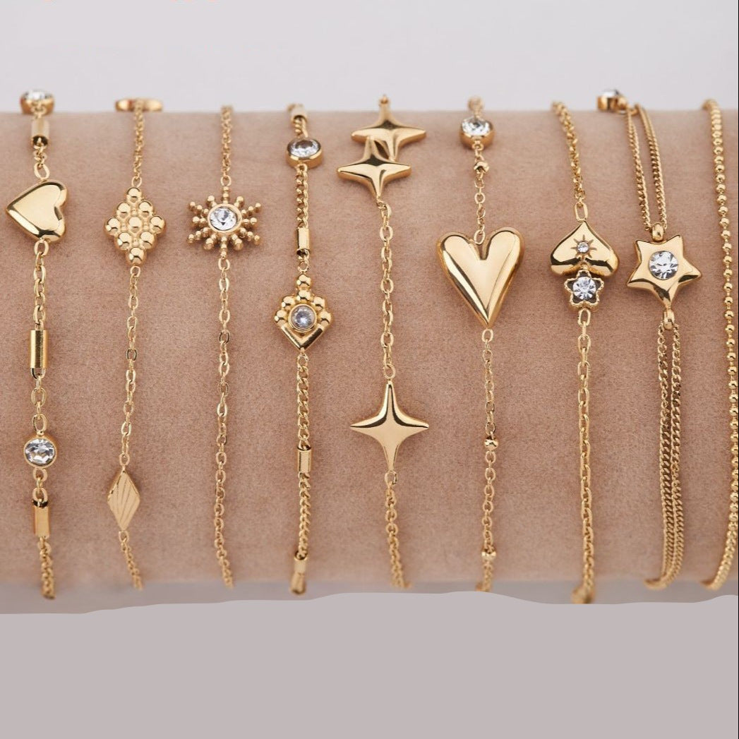 Wholesale jewelry light luxury style love plating zircon gold plated adjustable bracelet