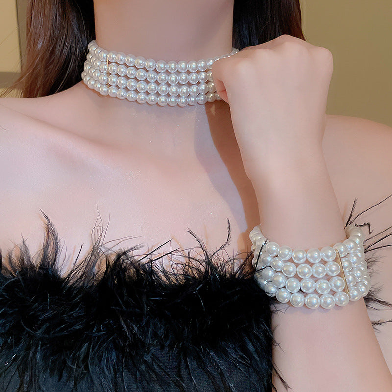 Wholesale Pearl Four-layer Retro Fashion Bracelet Necklace