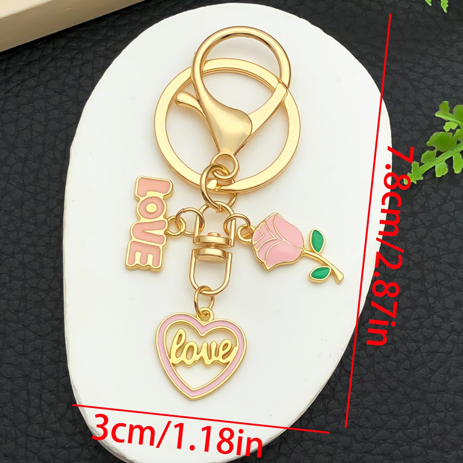 Wholesale  Valentine' s Day Oil Dripping Pink Rose Love Candy Keychain