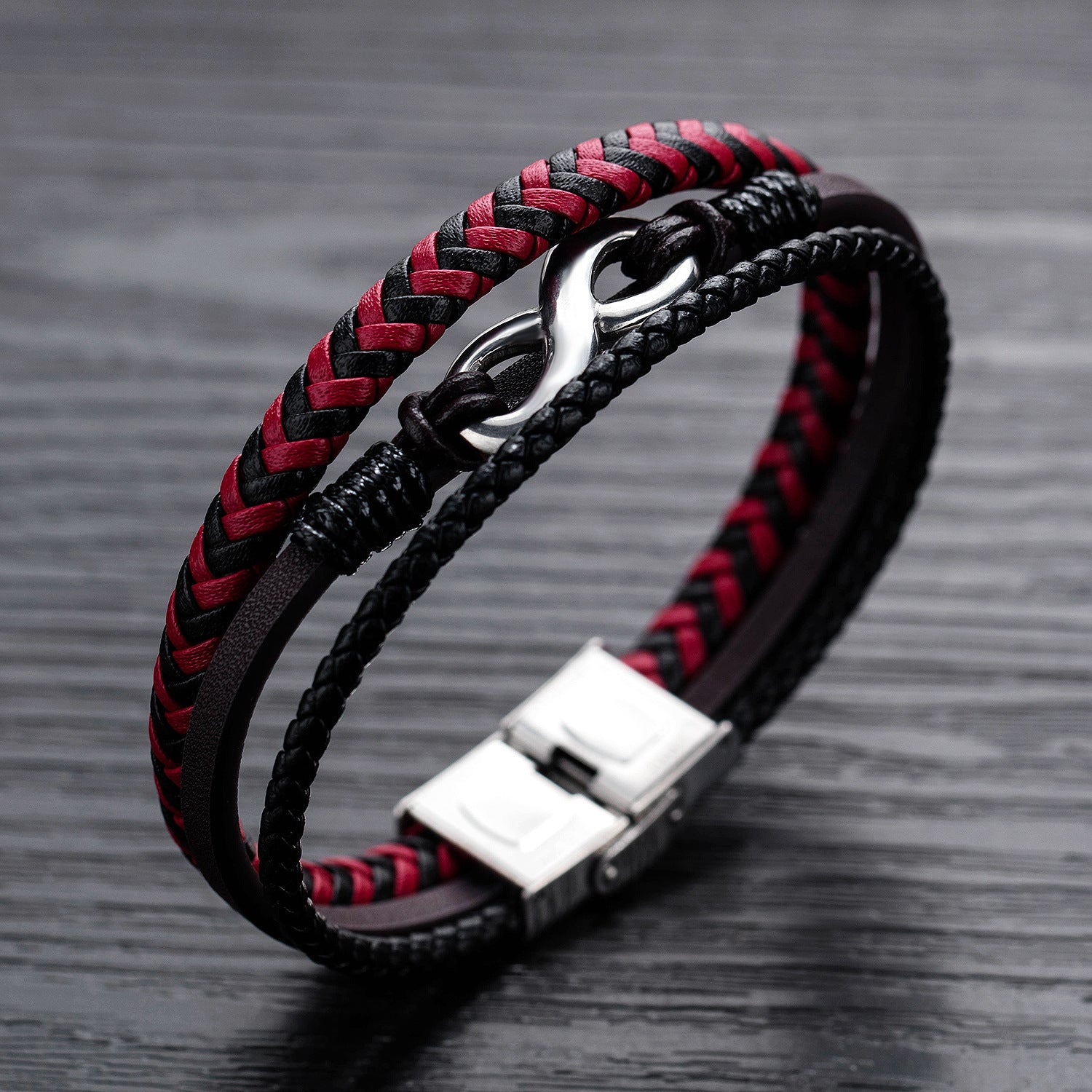 Wholesale Popular Leather Woven Men's Alloy Bracelet