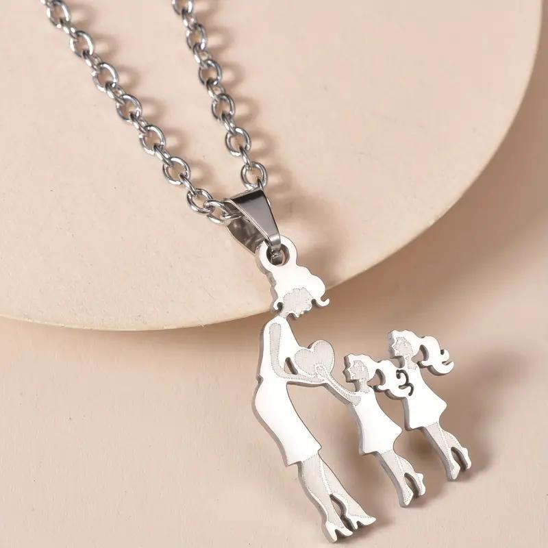 Wholesale Stainless steel mother and daughter son necklace