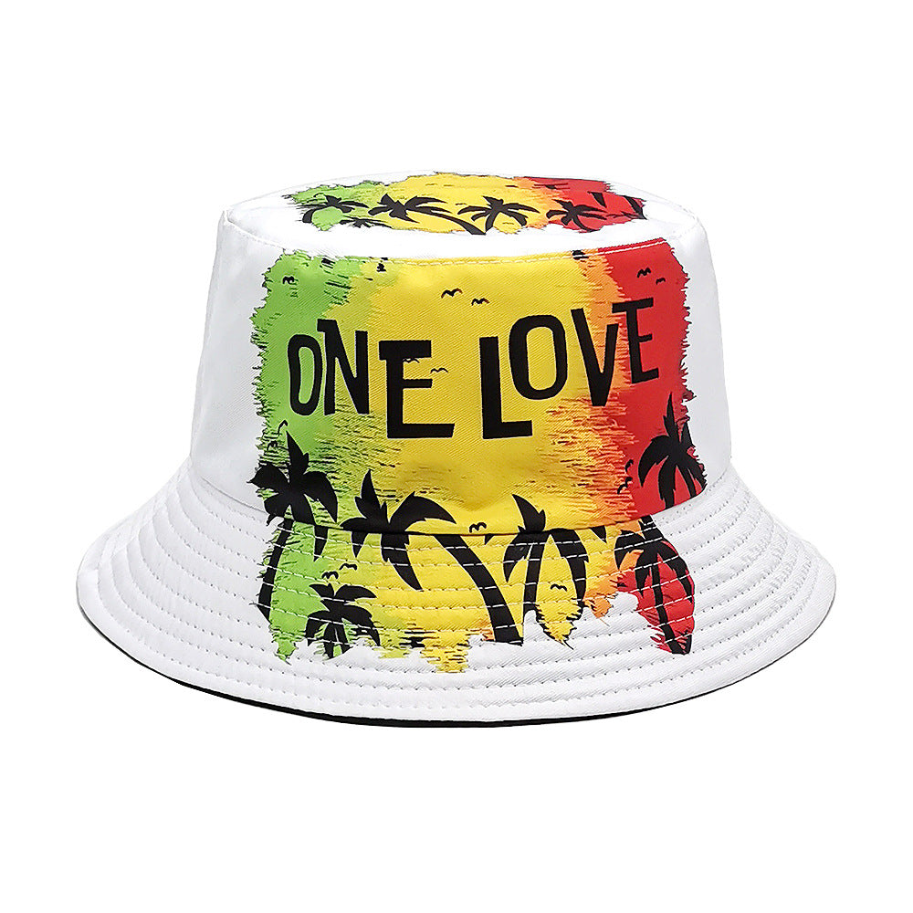 Wholesale ONE LOVE letter coconut tree print bucket hat