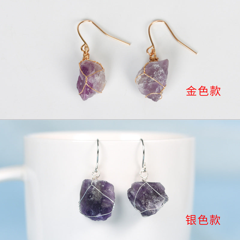 Wholesale Natural Crystal Irregular Rough Stone Handmade Earrings