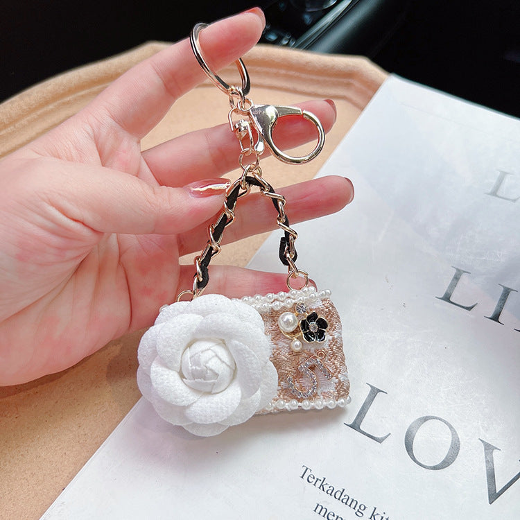 Wholesale PU Camellia Mobile Phone Bag Model Keychain
