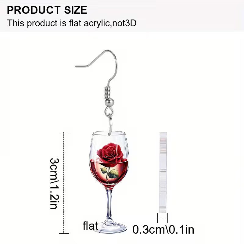 Wholesale Red wine glass and red rose earrings