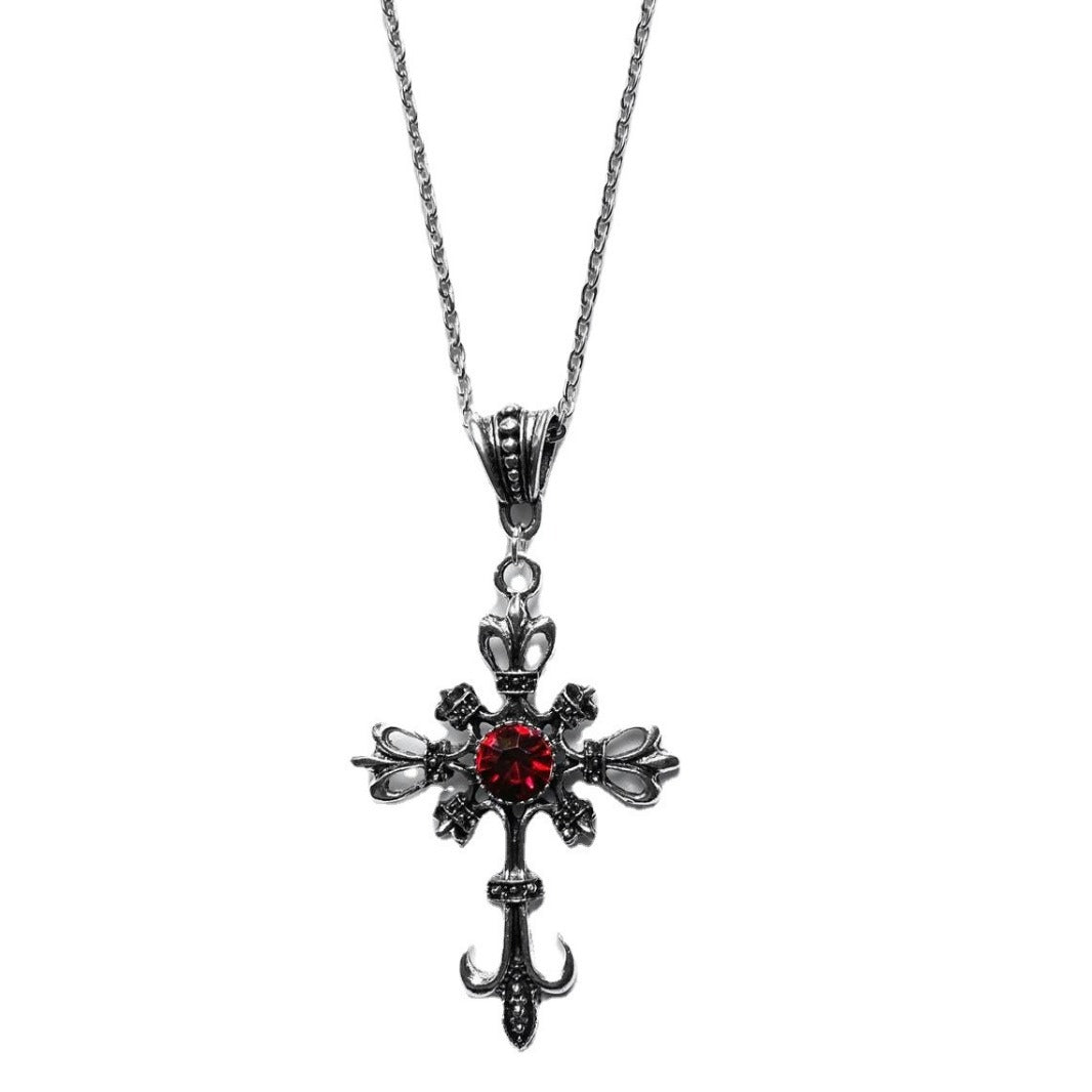 Wholesale Gothic Dark Vintage Ruby Cross Necklace