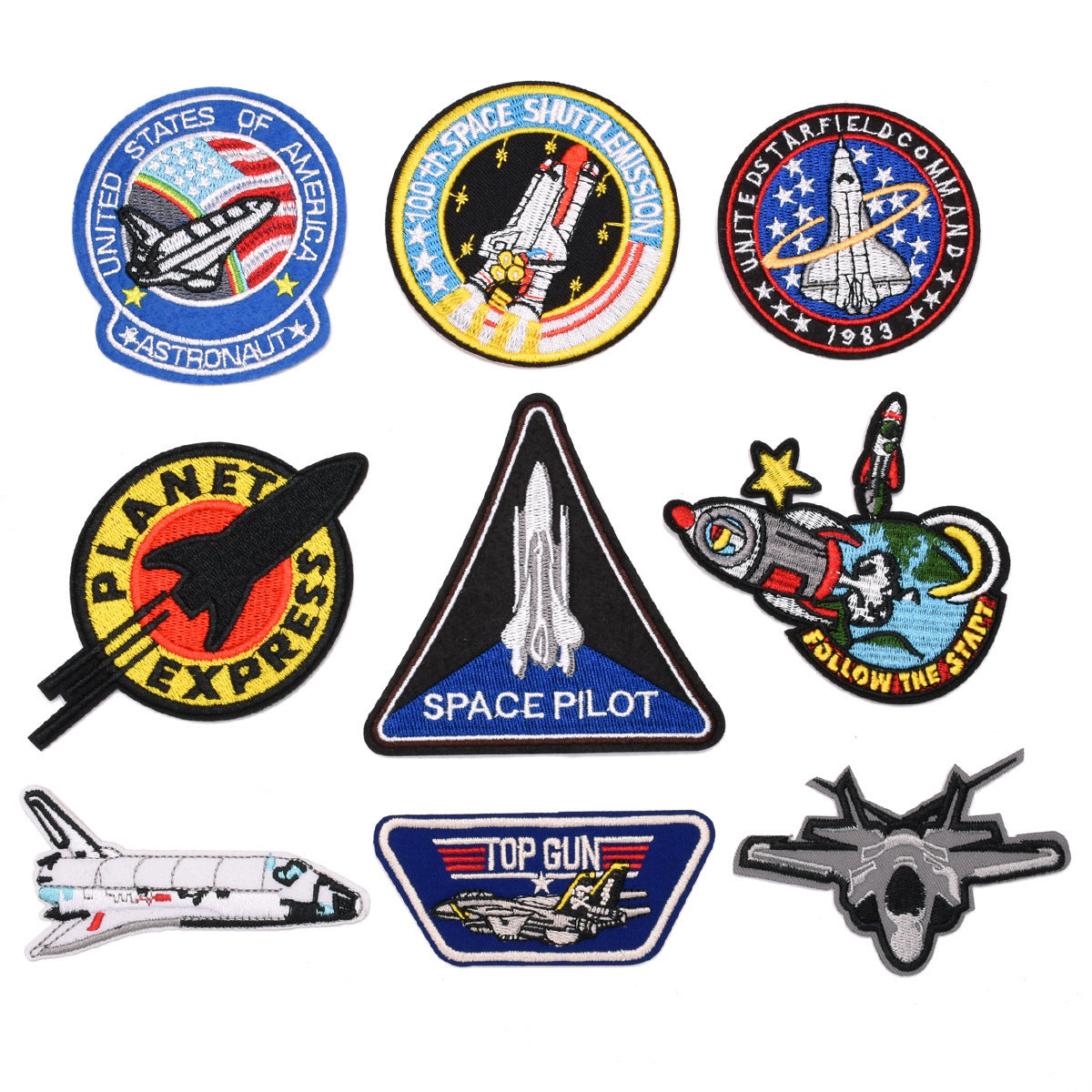 Wholesale Stylish Embroidered Airplane Rocket Cloth Patches Combo Set For Clothing DIY Craft Accessory
