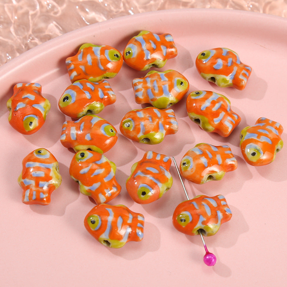 Wholesale 5pcs/pack Showa Hand Painted Fish Ceramic Beads