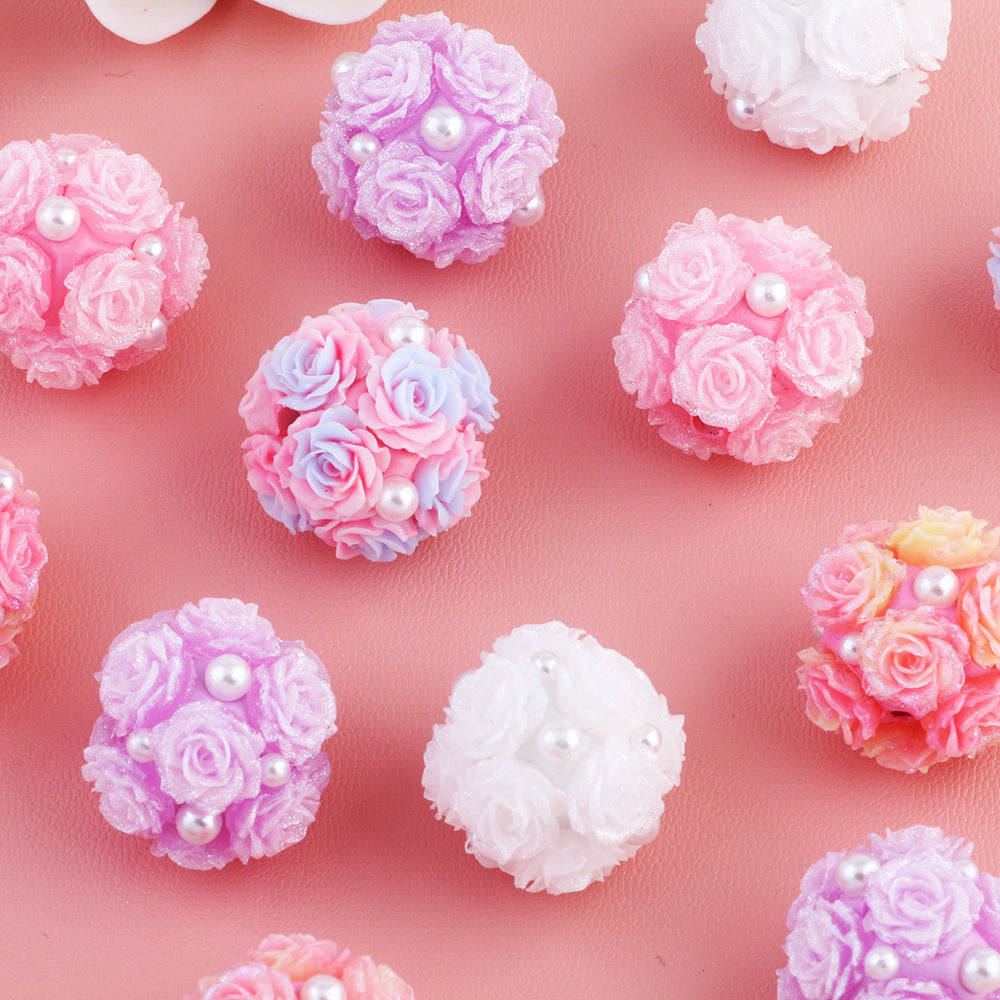 Wholesale 10pcs/pack pearl rose luminous flower ball can wear straight hole beads DIY accessories