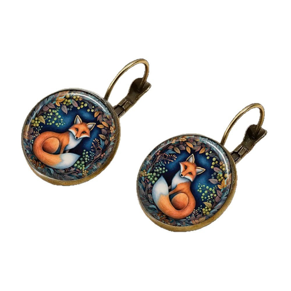 Wholesale 5pcs Vintage Fox Cat Chicken Time Stone Cute Animal Earrings