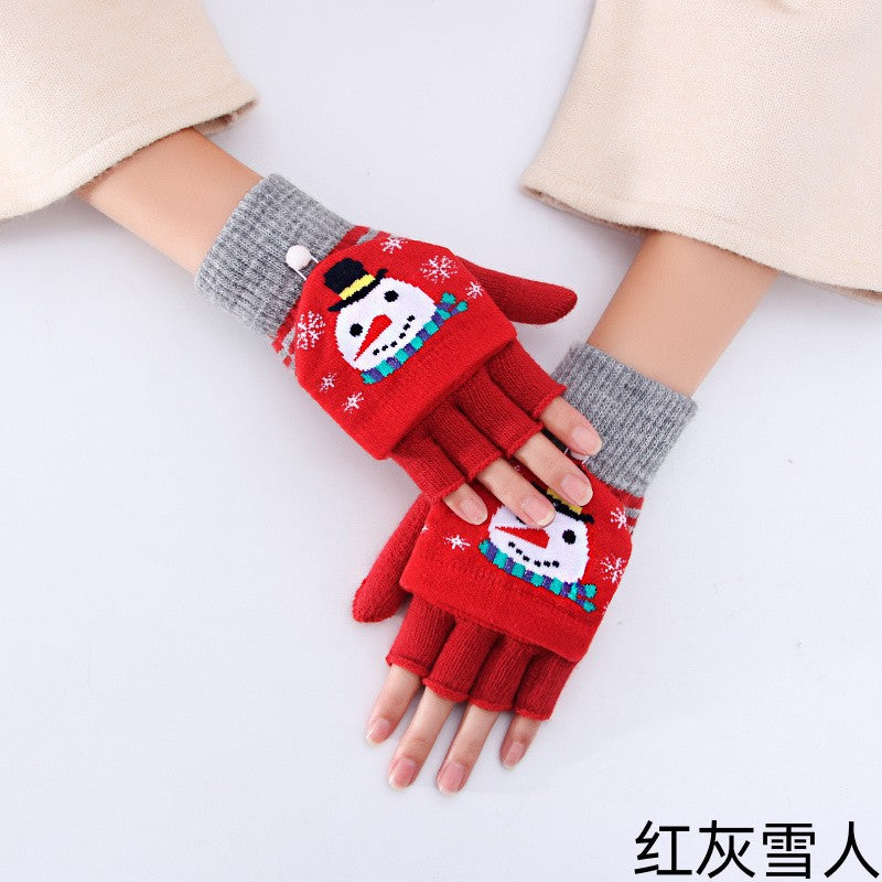 Wholesale Christmas Winter Half Finger Flip-up Cold-proof Warm Knitted Gloves