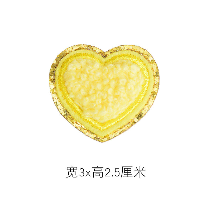 Wholesale Self Adhesive Towel Embroidery Patch Orange Heart With Gold Edge DIY Accessory For Hats Bags Shoes Decorative Accent