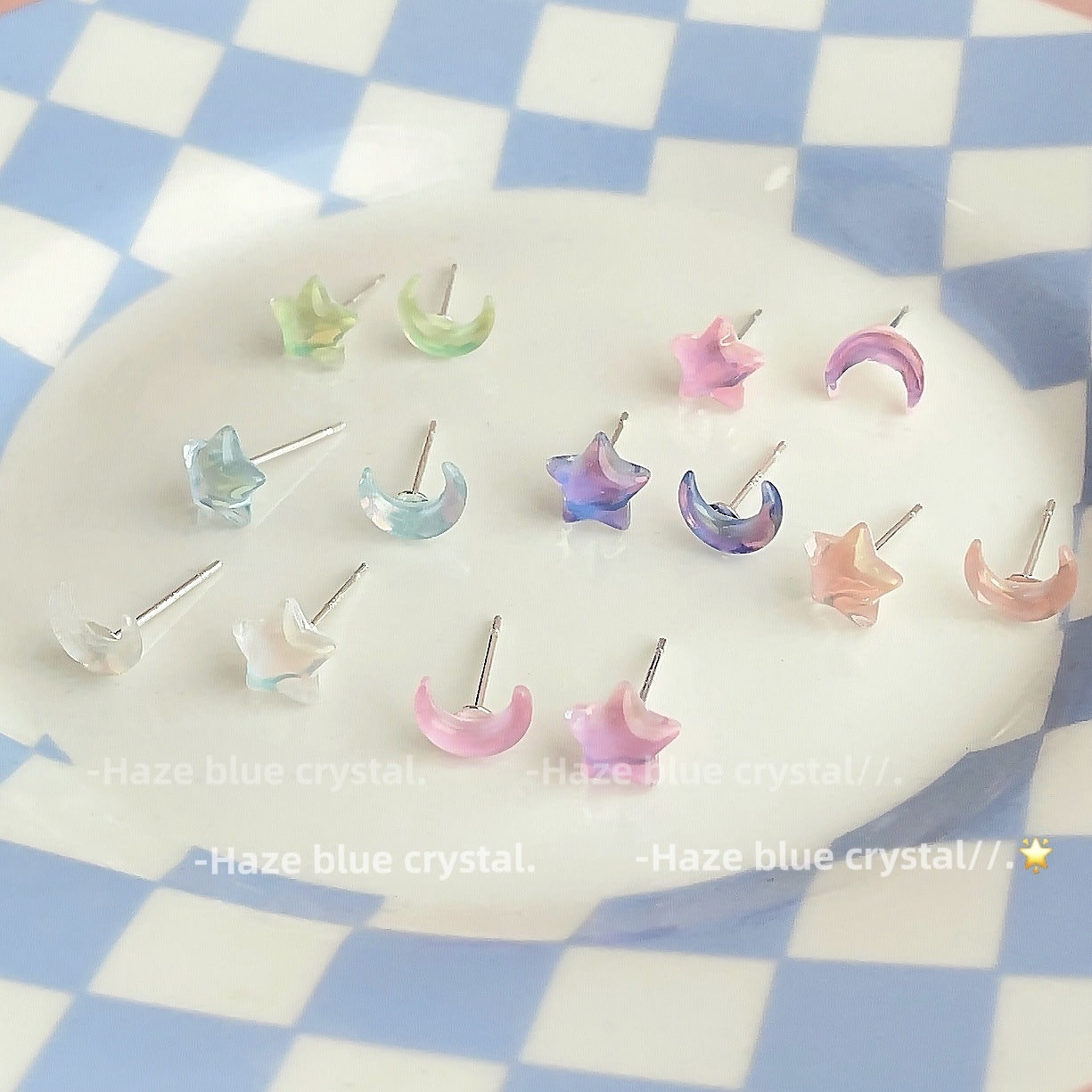 Wholesale Silver Pin Star Moon Girl Stud Earrings