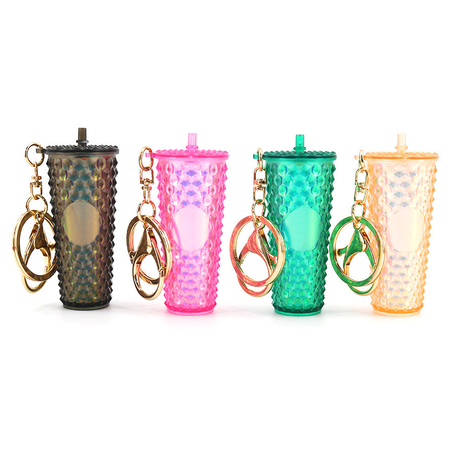 Wholesale Diamond Durian Cup Keychain American Colorful Gradient Durian Cup Pendant Straw Diamond Cup Hanging Ornament