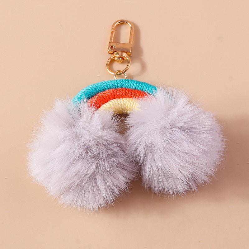 Wholesale Cartoon Fur Ball Hand Knitted Rainbow Keychain