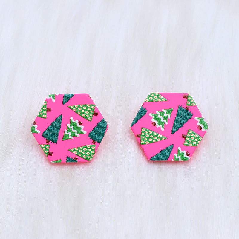 Wholesale Christmas Spray Painted Hexagonal Acrylic Earrings