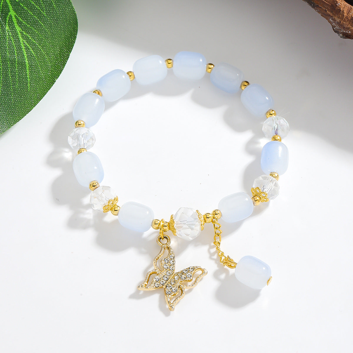 Wholesale Crystal Youth All-match Elegant Holiday Style Butterfly Bracelet Rainbow Jewelry