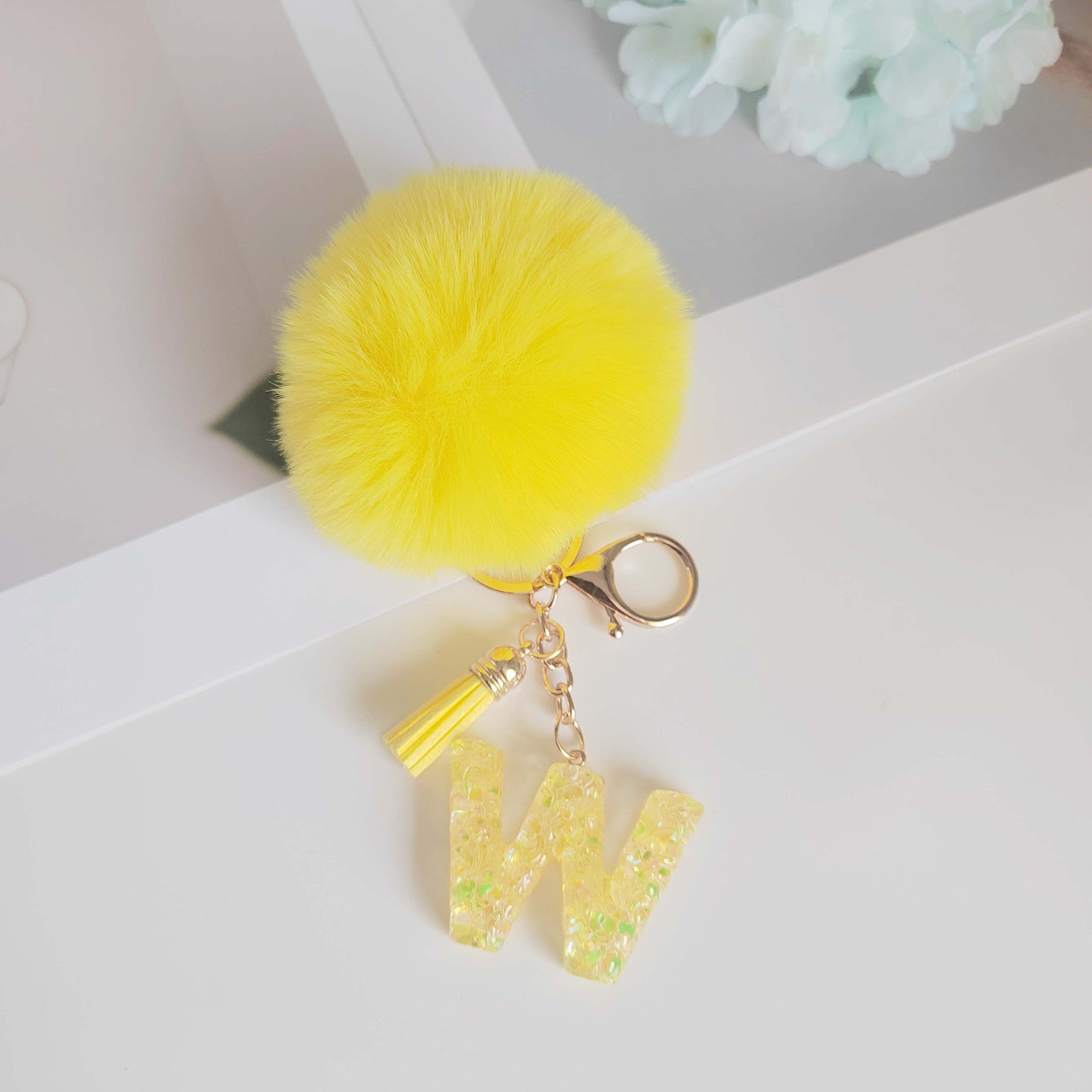 Wholesale Yellow letter ball pendant flower shaped letter keychain
