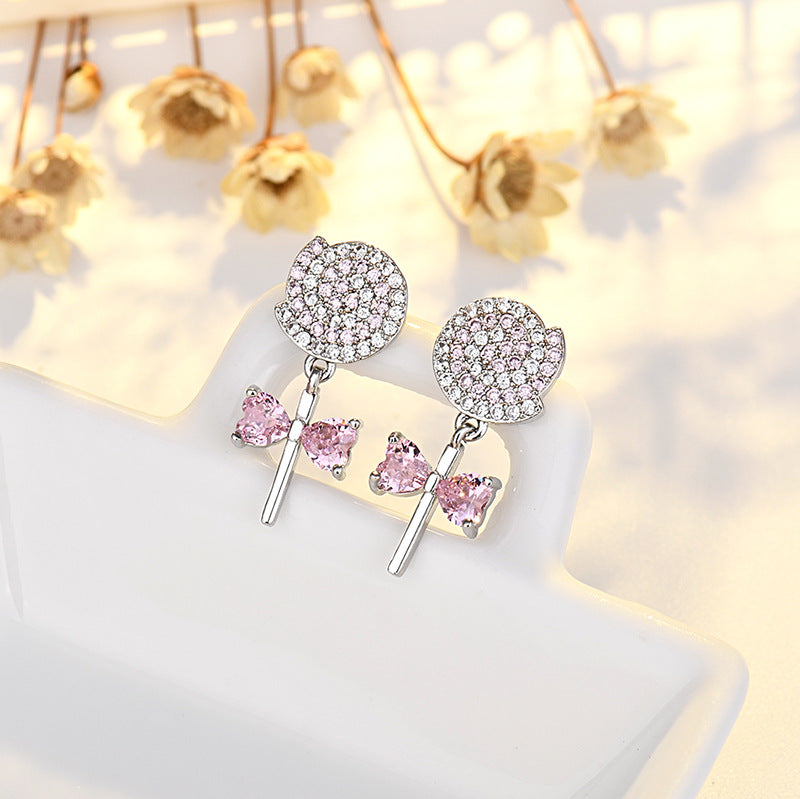 Wholesale Sterling Silver Lollipop Stud Earrings Zircon Candy Earrings
