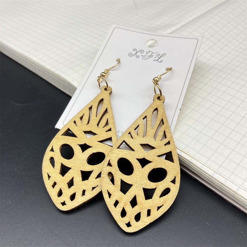 Wholesale Leaf Hollowed Out Wood Earrings