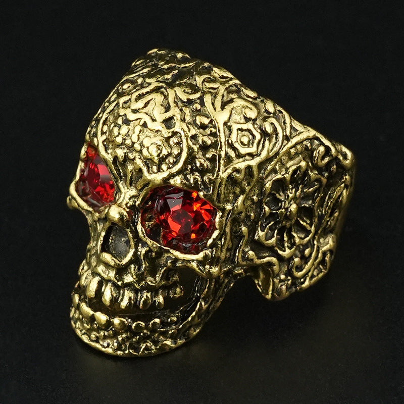 Wholesale Crystal Color Eyes Skull Open Adjustable Ring