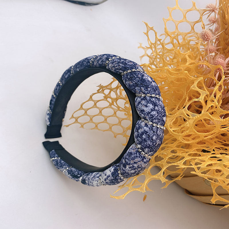 Wholesale Leopard Pattern Diamond Chain Circled Fabric Hair Hoops