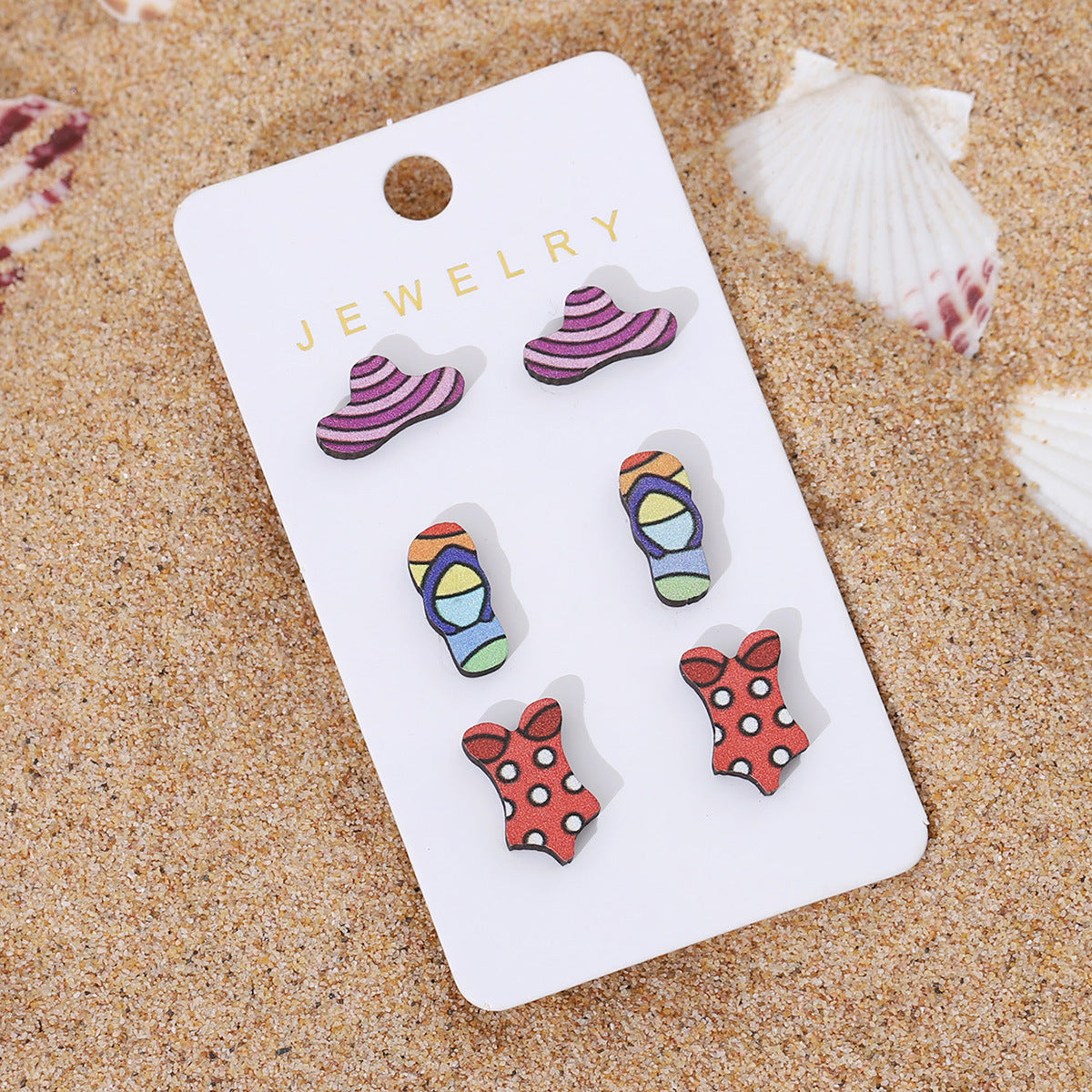 Wholesale Spring and Summer Ocean Wind Slippers Conch Ice Cream Wooden Earrings