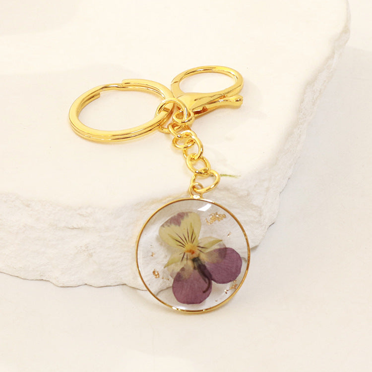 Wholesale 6pcs Dried Flower Resin Specimen Month Flower Keychain