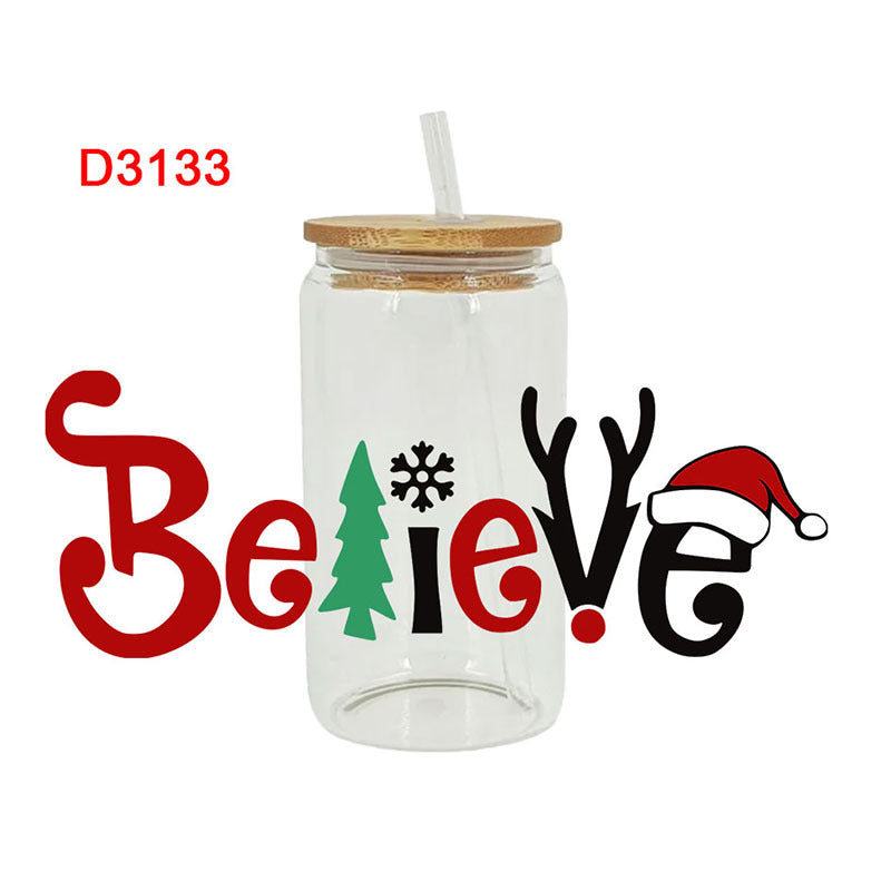 Wholesale Colorful Christmas Tree 16oz Cup UV DTF Wraps