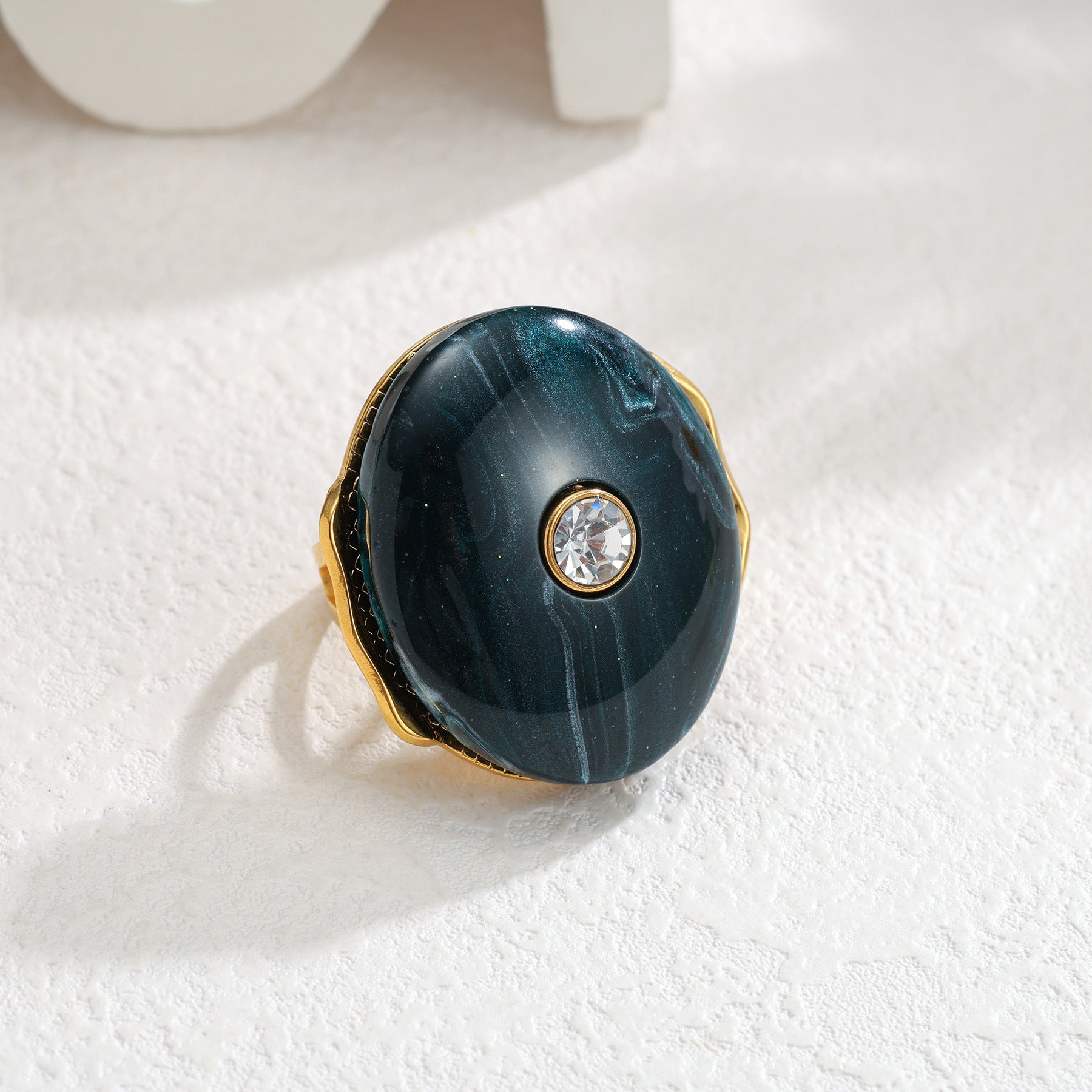 Wholesale Geometric Stone Stainless Steel Ring Open Adjustable Niche Design Fashion Jewelry Accessory For Boutique Resale